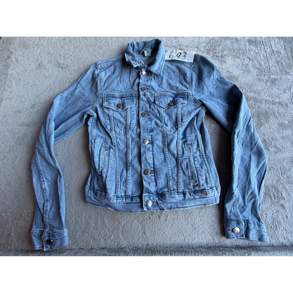 H&M &Denim Trucker Jacket Womens S Blue Light Wash Button Front